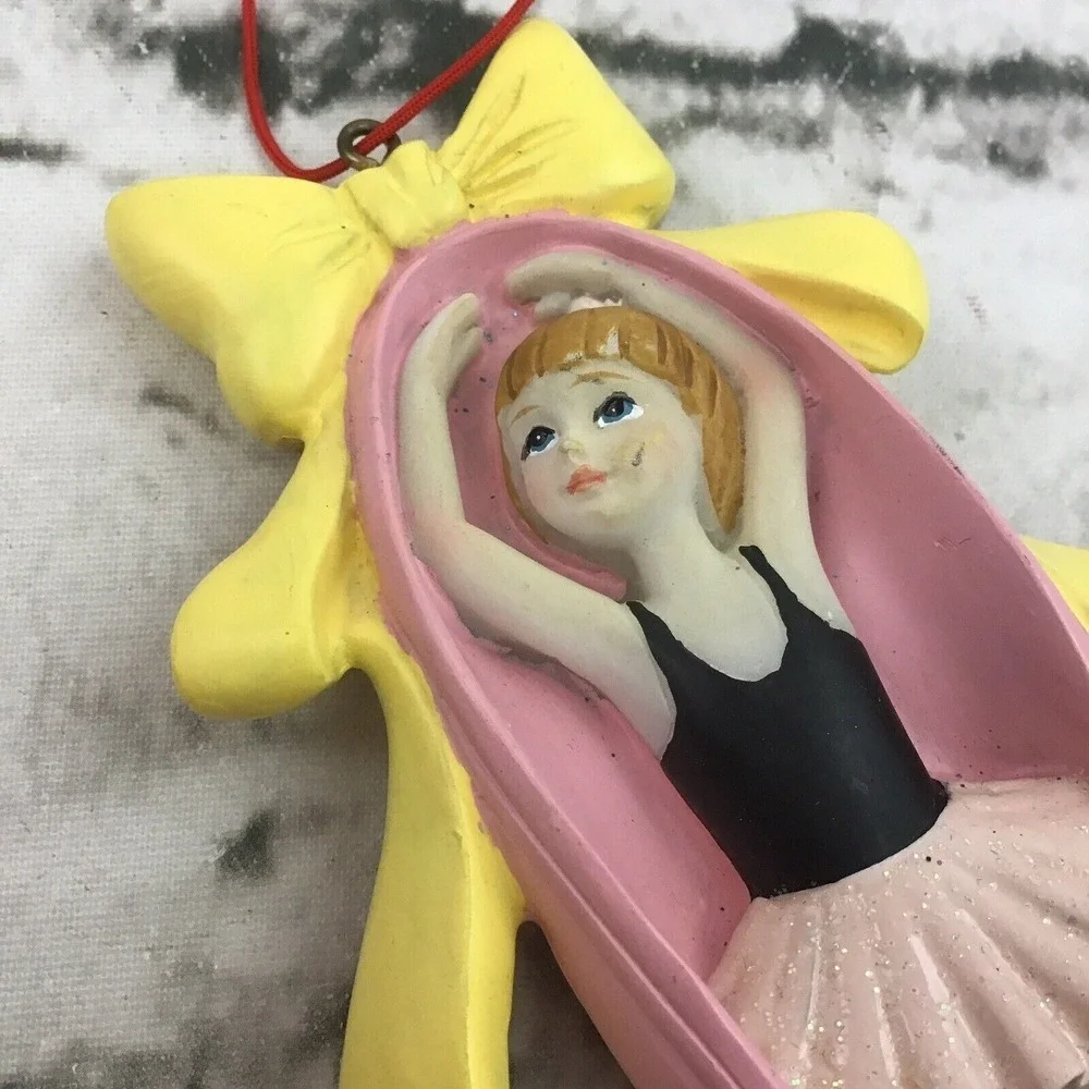 Vintage Ballet Slipper Ballerina Little Girl Dancing Christmas Ceramic Ornament